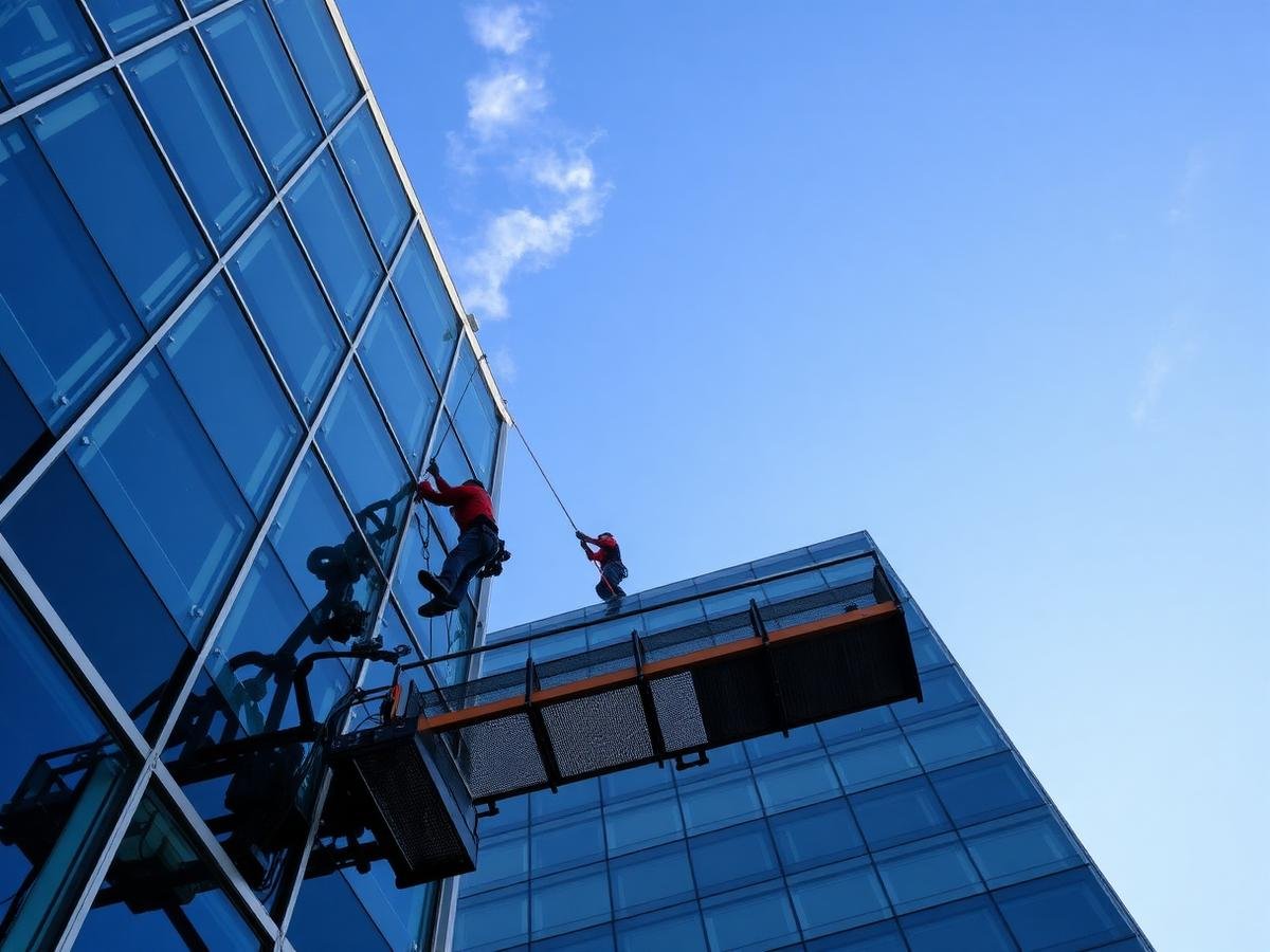 Facade cleaning on a high-rise building